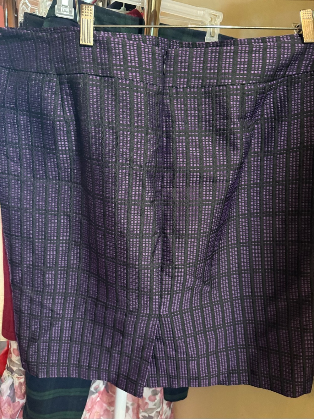 Ann Taylor Purple and Black Plaid Pencil Skirt